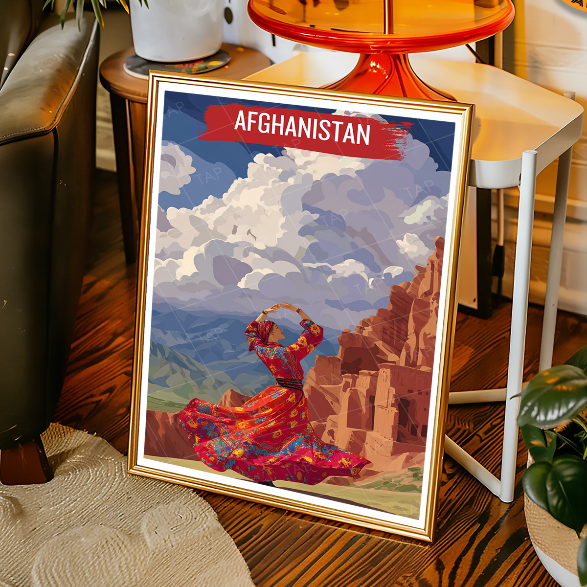 Traditional Afghan Dancing Lady - Afghan Dress - Travel Wall Art Print - - Travel Art Poster
