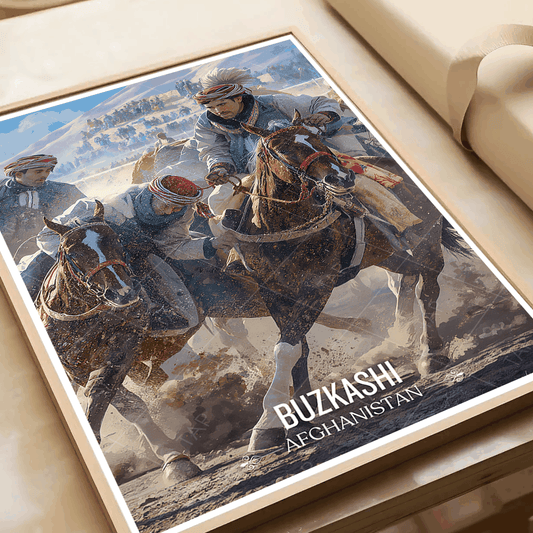 Buzkashi travel poster – artwork presentation view 2