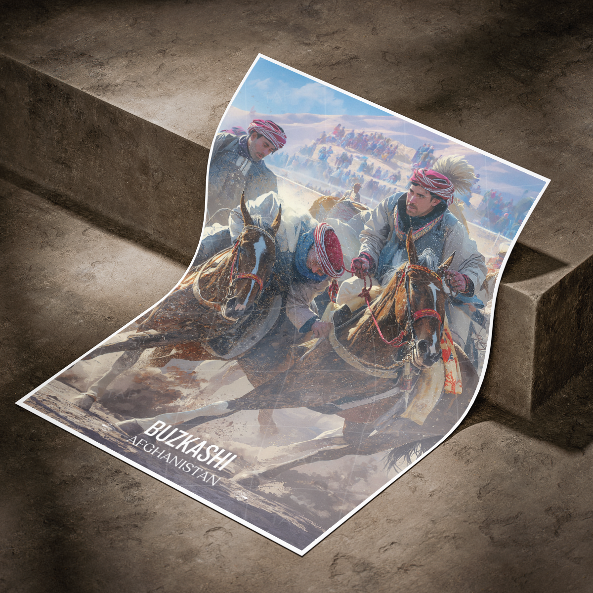 Buzkashi - Tradition Hunting Horse Race Sport - Afghanistan - Travel Wall Art Print - Art Print - Travel Art Poster