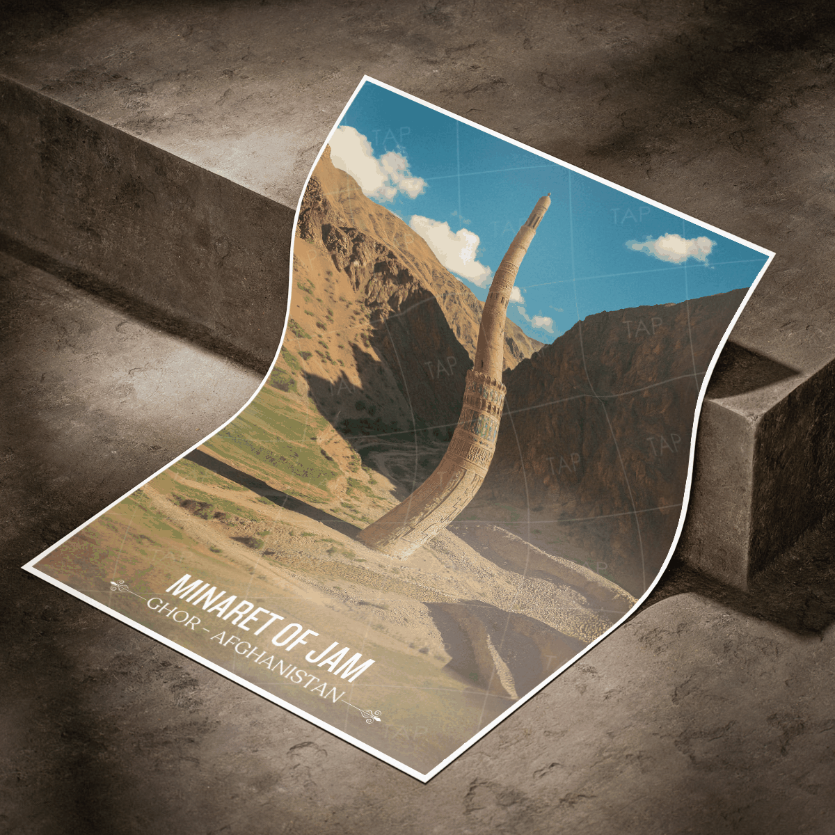 Minaret of Jam travel poster – artwork presentation view 7