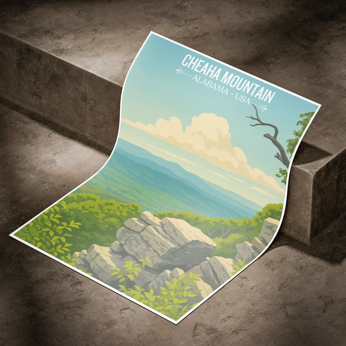 Cheaha Mountain - Alabama USA - Travel Wall Art Deco Poster Print