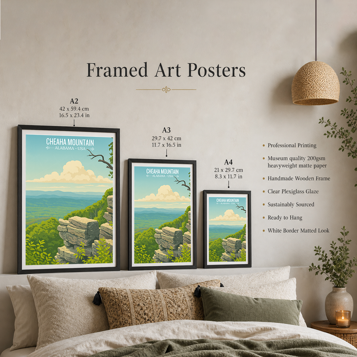 Cheaha Mountain - Alabama USA - Travel Wall Art Deco Poster Print