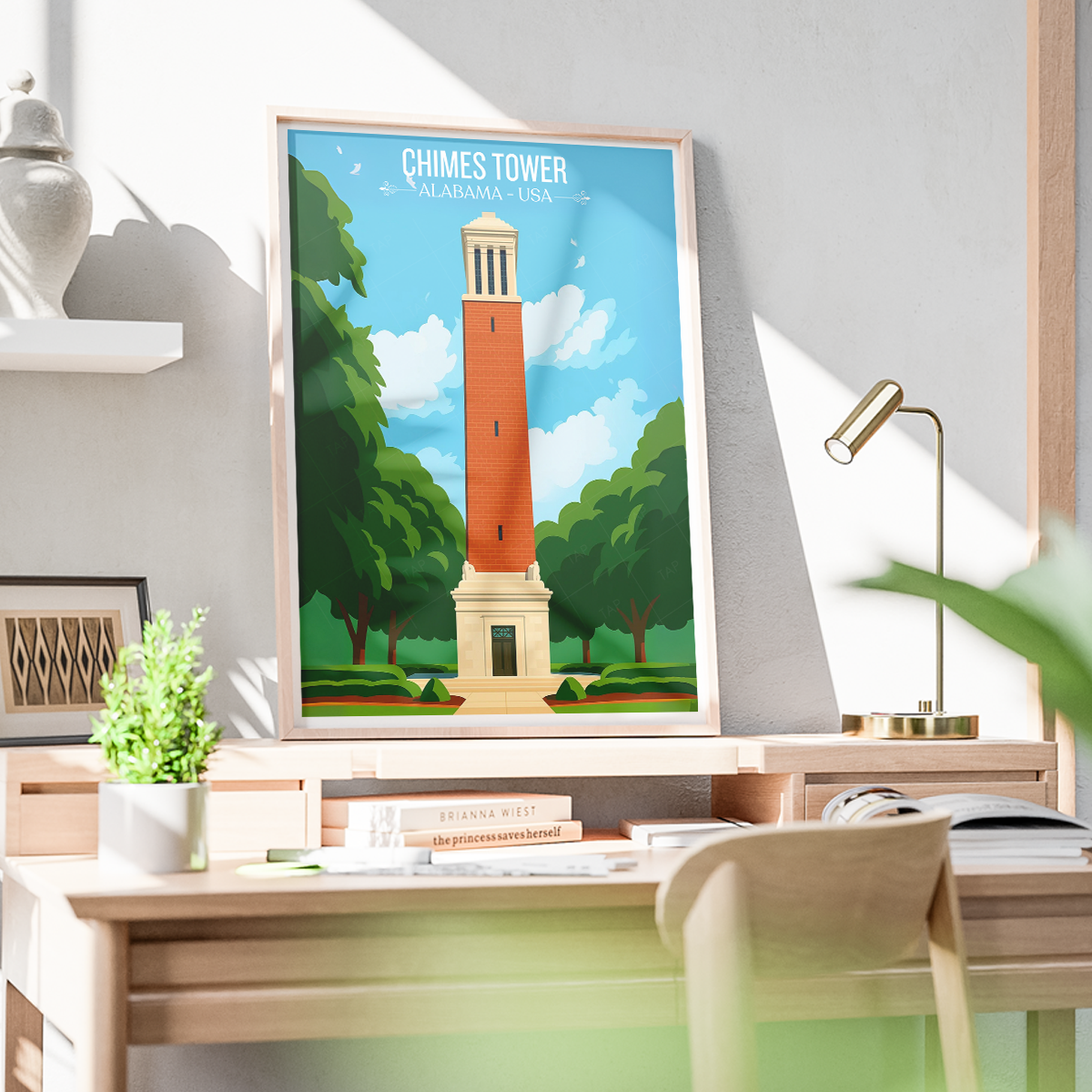 Chimes Tower - Alabama USA - Travel Wall Art Deco Poster Print