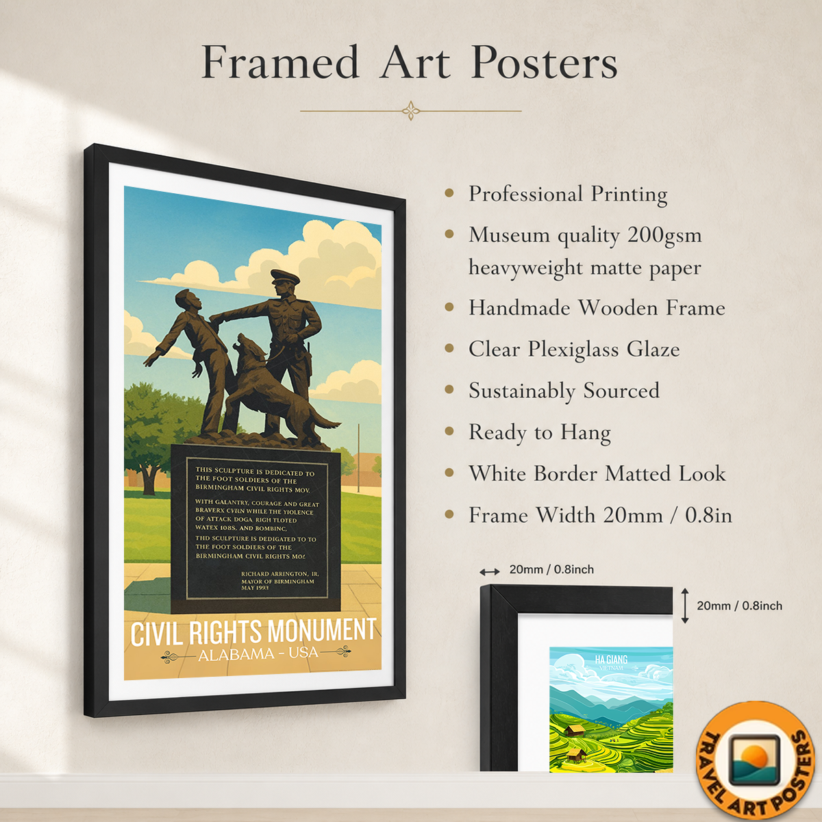 Civil Rights Monument - Alabama USA - Travel Wall Art Deco Poster Print