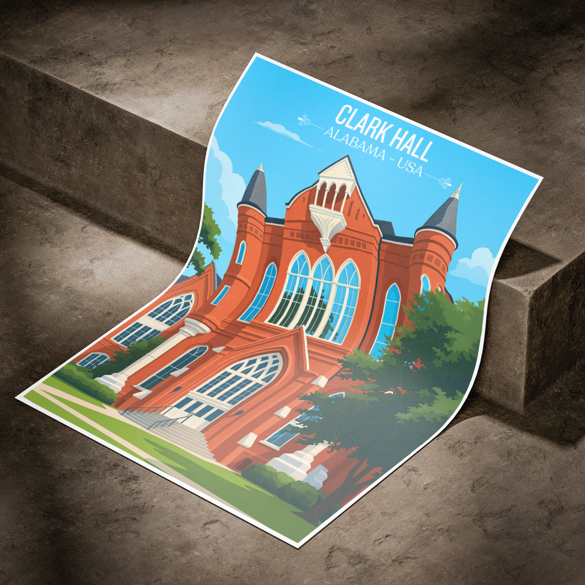 Clark Hall - Alabama USA - Travel Wall Art Deco Poster Print