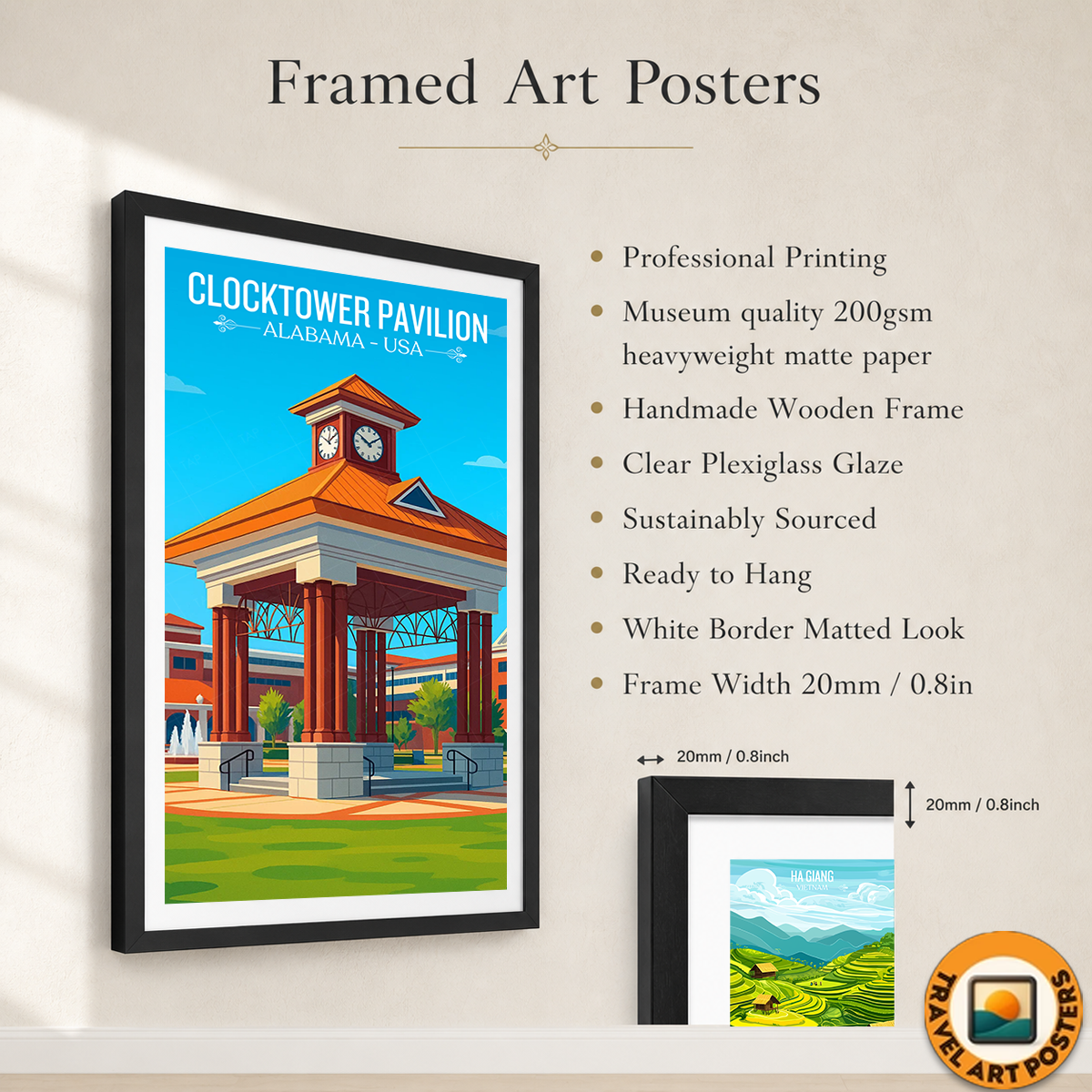 Clock Tower Pavilion - Alabama USA - Travel Wall Art Deco Poster Print