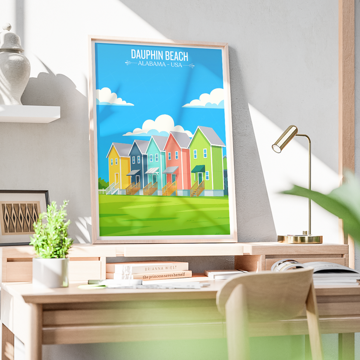 Dauphin Beach - Alabama USA - Travel Wall Art Deco Poster Print