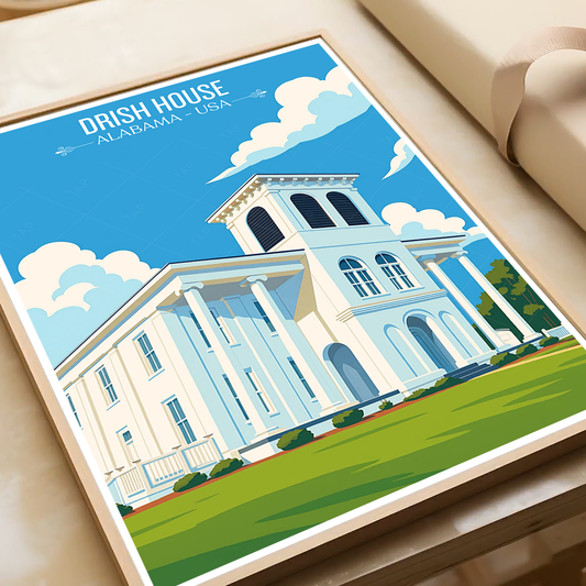 Drish House - Alabama USA - Travel Wall Art Deco Poster Print - Art Print - Travel Art Poster