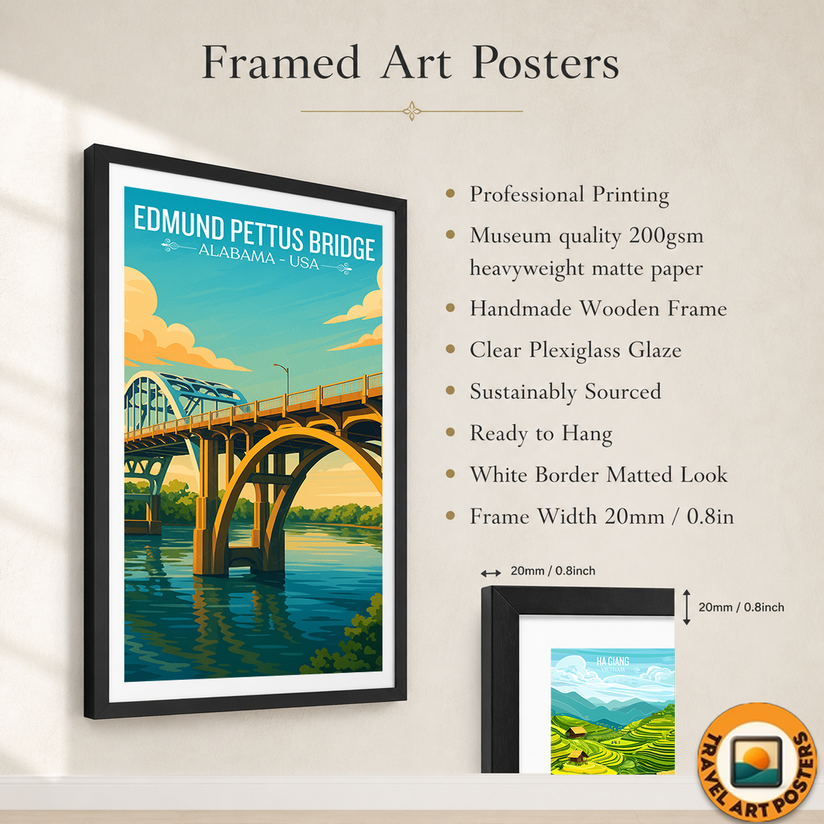 Edmund Pettus Bridge - Alabama USA - Travel Wall Art Deco Poster Print