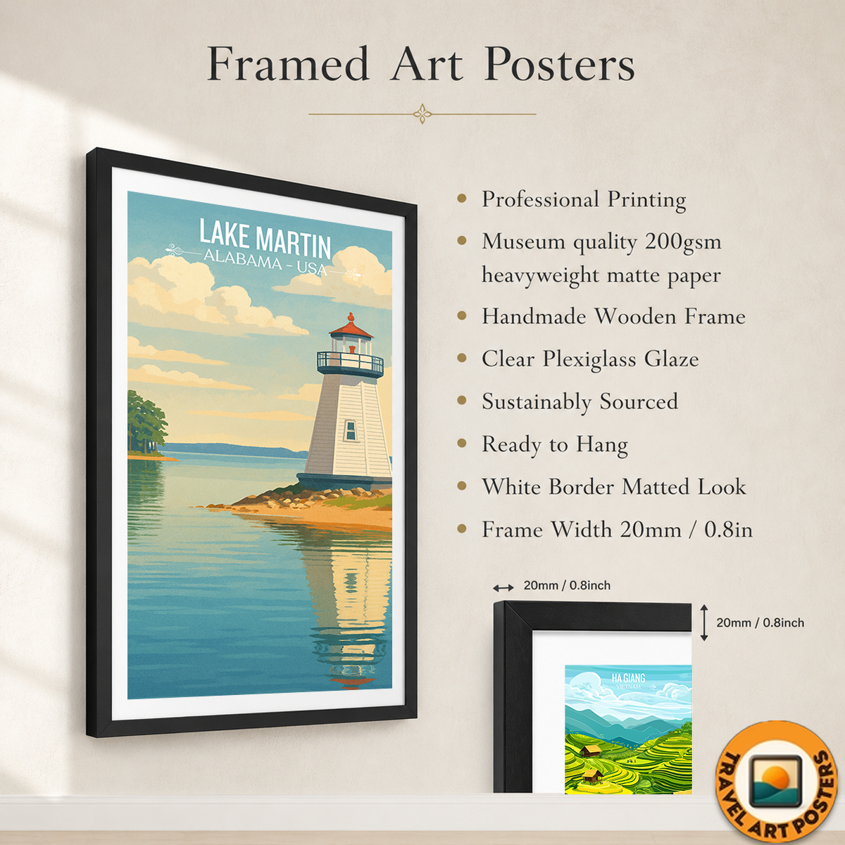 Lake Martin - Alabama USA - Travel Wall Art Deco Poster Print