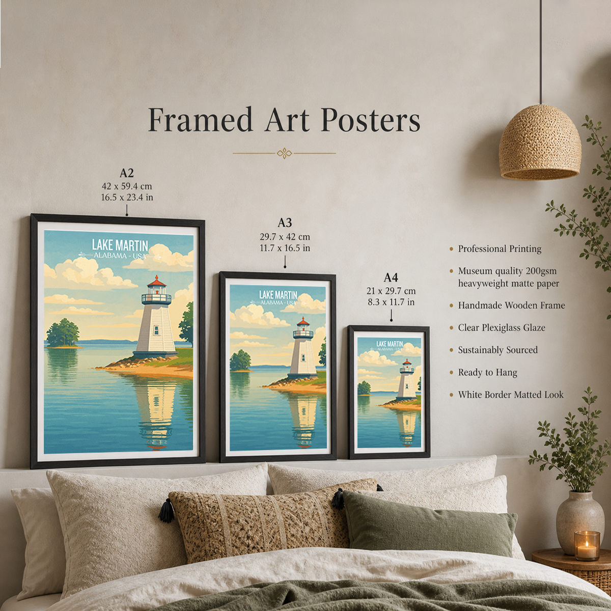 Lake Martin - Alabama USA - Travel Wall Art Deco Poster Print