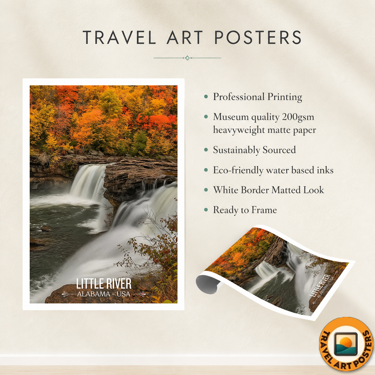 Little River 1 - Alabama USA - Travel Wall Art Deco Poster Print