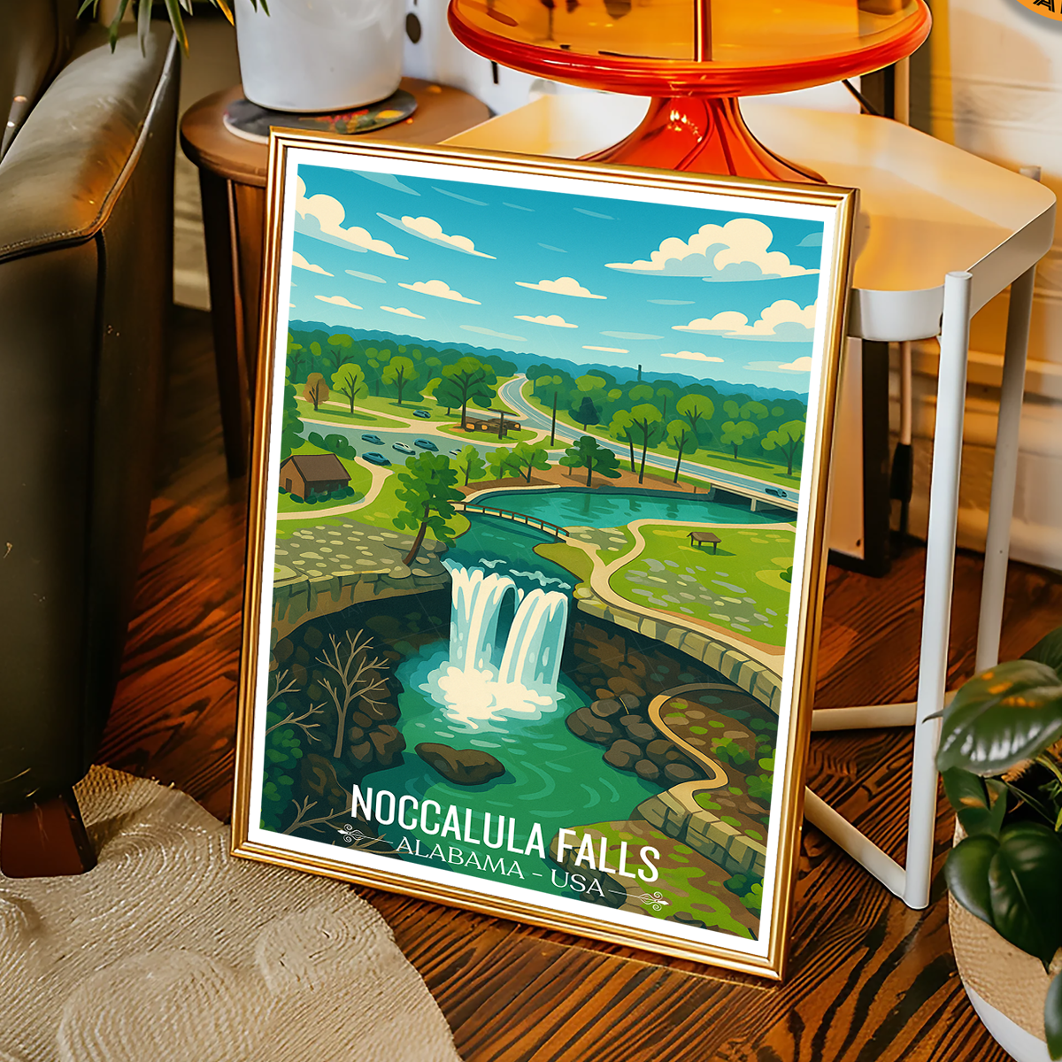 Noccalula Falls - Alabama USA - Travel Wall Art Deco Poster Print