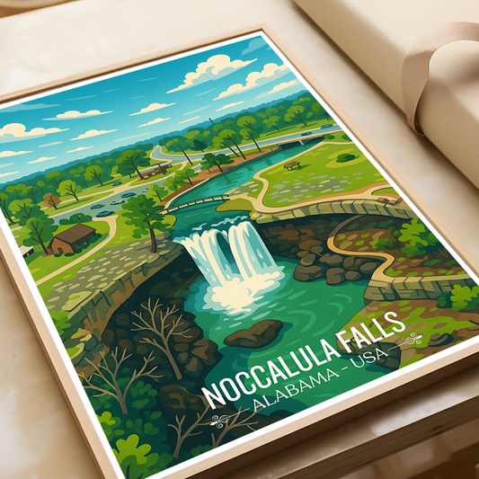 Noccalula Falls - Alabama USA - Travel Wall Art Deco Poster Print - Art Print - Travel Art Poster