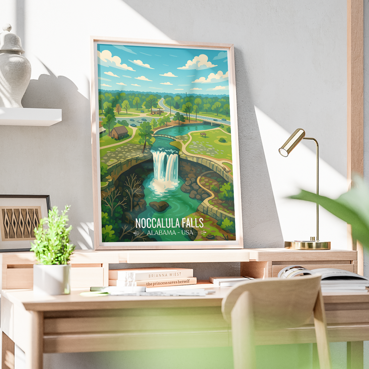 Noccalula Falls - Alabama USA - Travel Wall Art Deco Poster Print