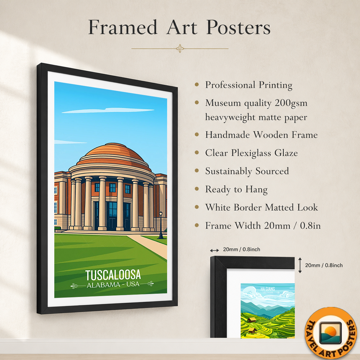 Tuscaloosa - Alabama USA - Travel Wall Art Deco Poster Print