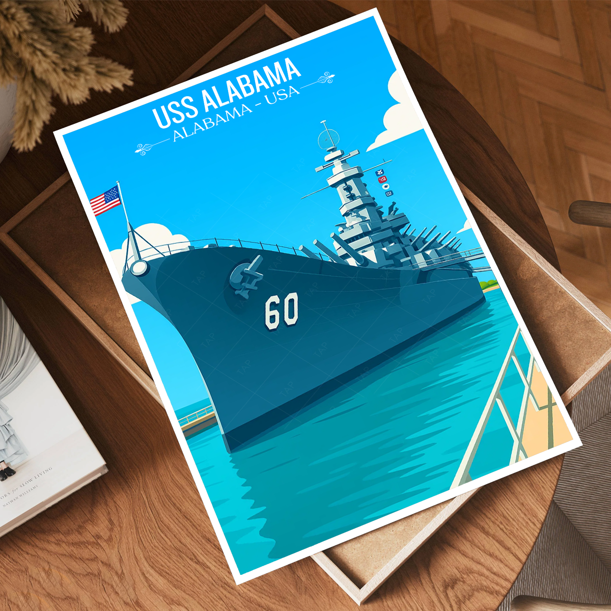 USS Alabama - Alabama USA - Travel Wall Art Deco Poster Print