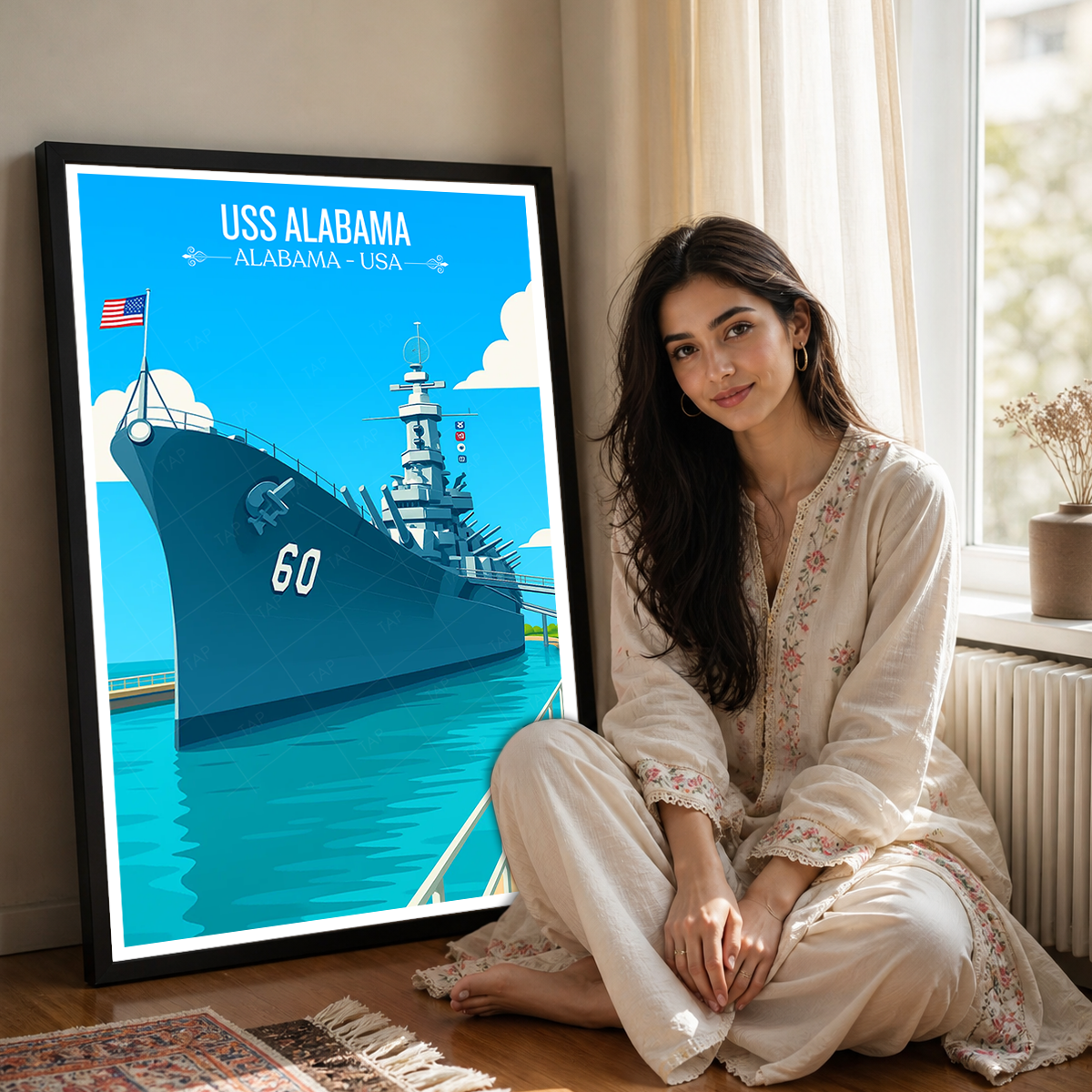 USS Alabama - Alabama USA - Travel Wall Art Deco Poster Print