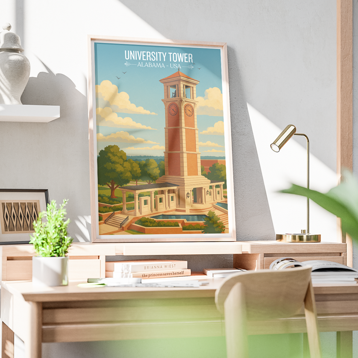 University Tower - Alabama USA - Travel Wall Art Deco Poster Print