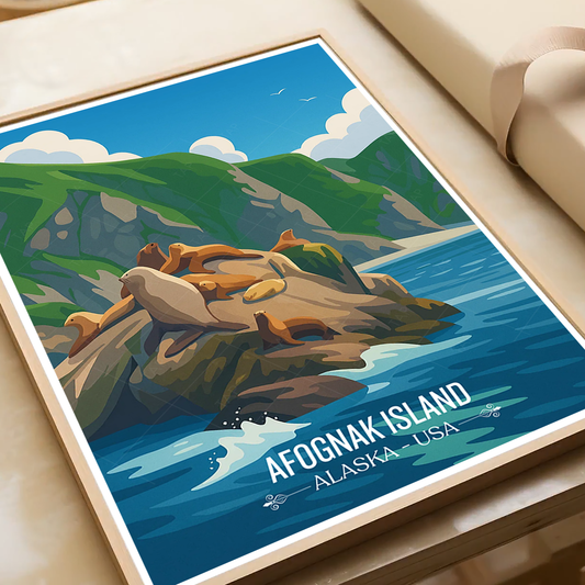 Afognak Island - Alaska - Travel Poster Print Modern Style Wall Art - Art Print - Travel Art Poster