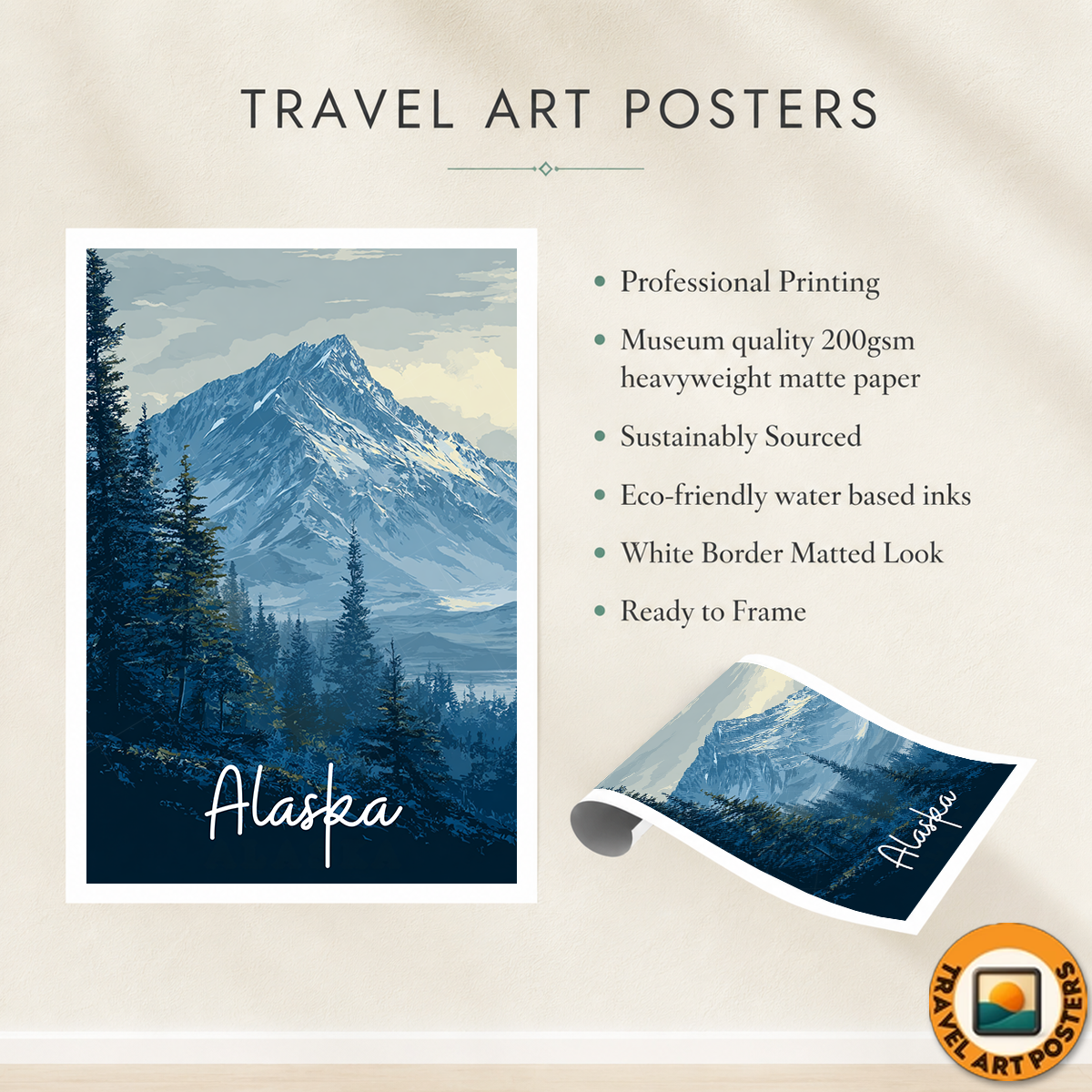 Alaska - Travel Poster Print Modern Style Wall Art