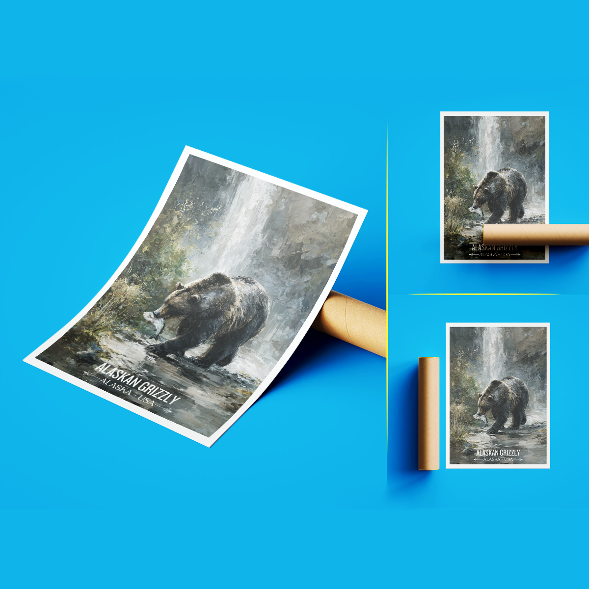 Alaskan Grizzly - Alaska - Travel Poster Print Modern Style Wall Art