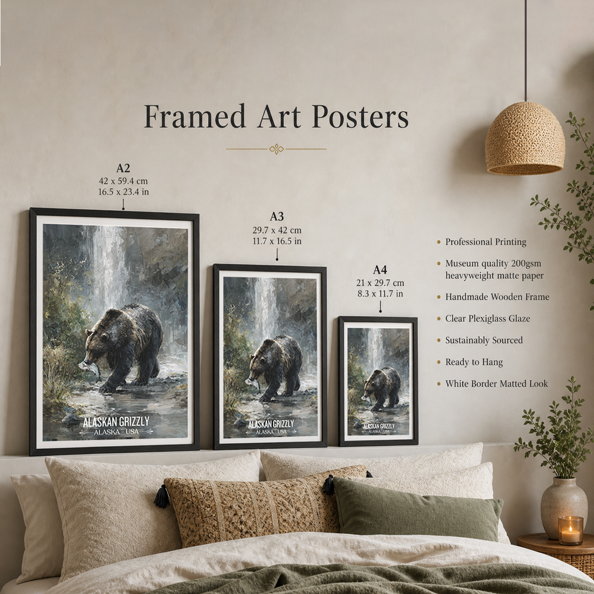 Alaskan Grizzly - Alaska - Travel Poster Print Modern Style Wall Art