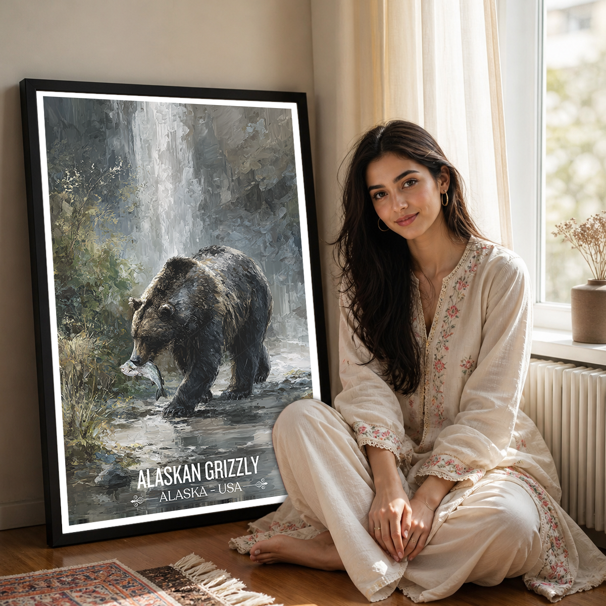 Alaskan Grizzly - Alaska - Travel Poster Print Modern Style Wall Art