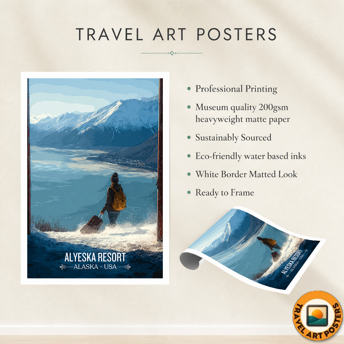 Alyeska Resort - Alaska - Travel Poster Print Modern Style Wall Art