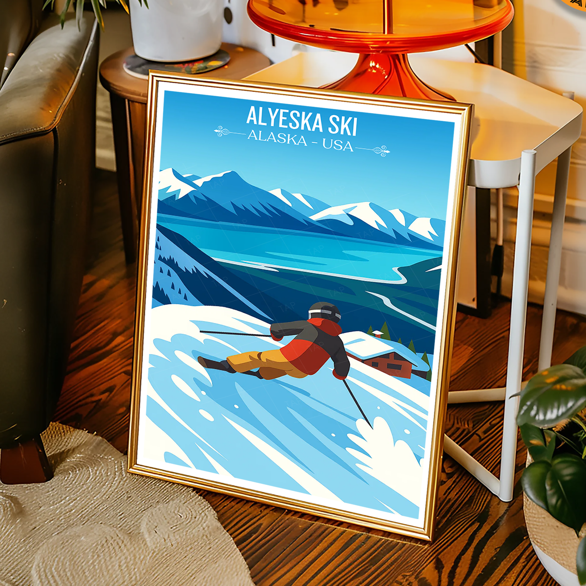 Alyeska Ski - Alaska - Travel Poster Print Modern Style Wall Art