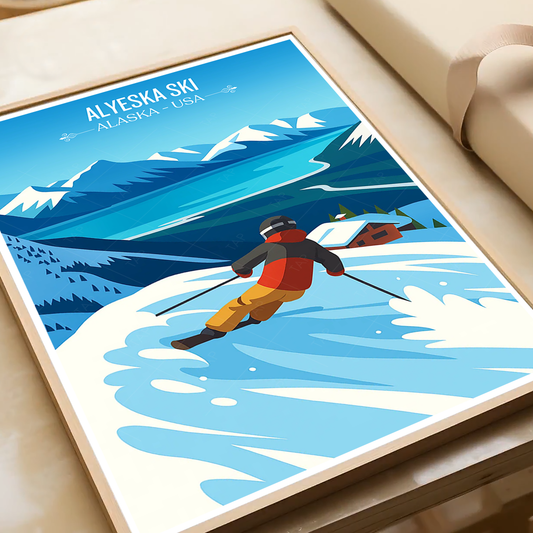 Alyeska Ski - Alaska - Travel Poster Print Modern Style Wall Art - Art Print - Travel Art Poster