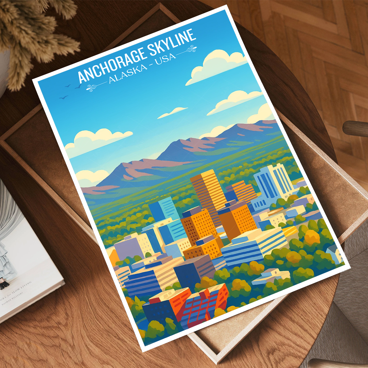 Anchorage Skyline - Alaska - Travel Poster Print Modern Style Wall Art