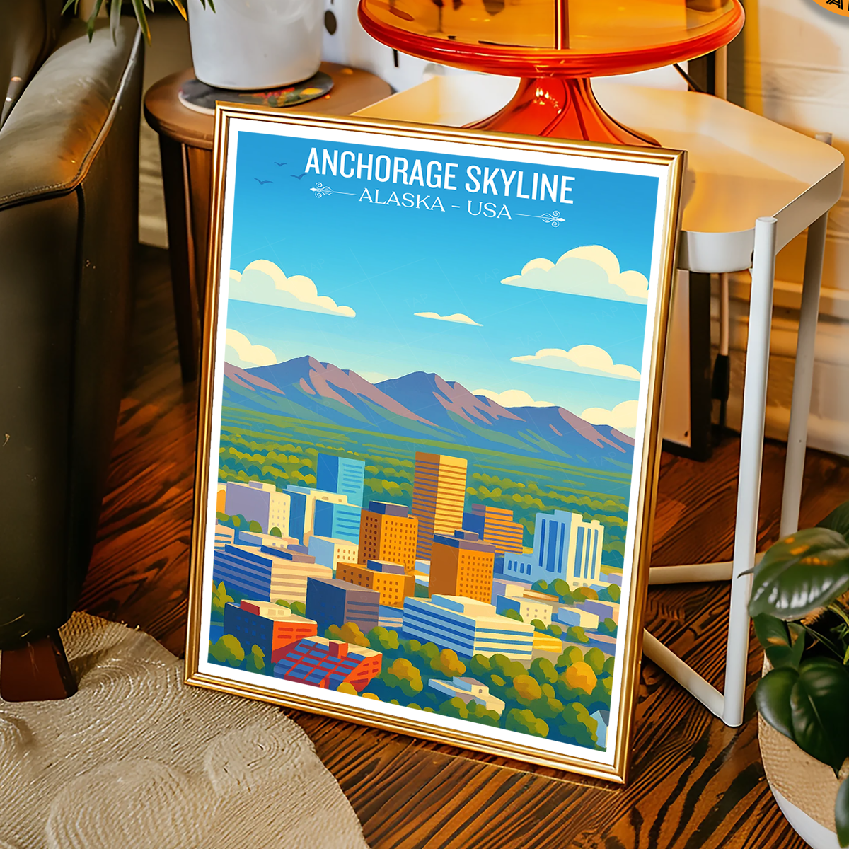 Anchorage Skyline - Alaska - Travel Poster Print Modern Style Wall Art