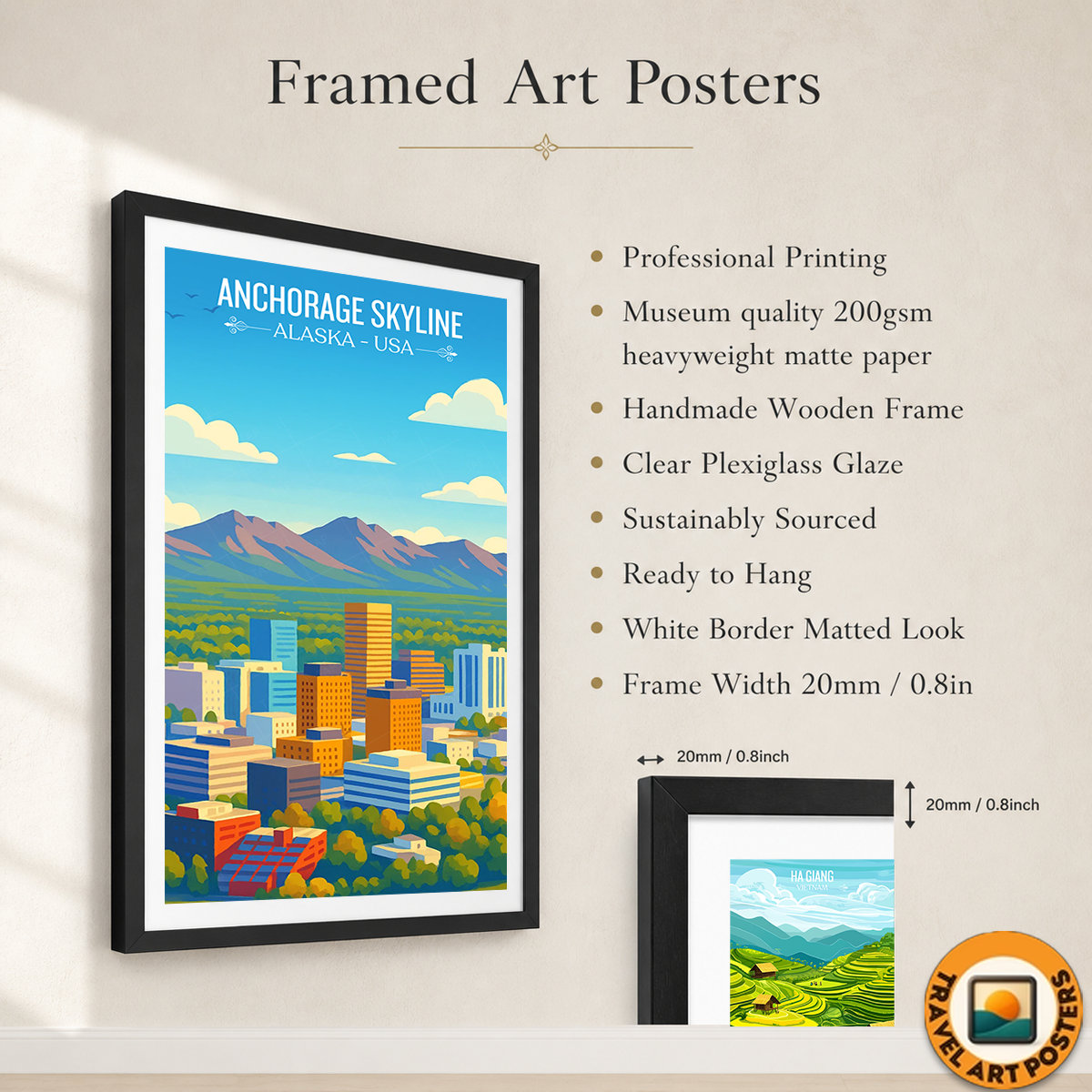 Anchorage Skyline - Alaska - Travel Poster Print Modern Style Wall Art