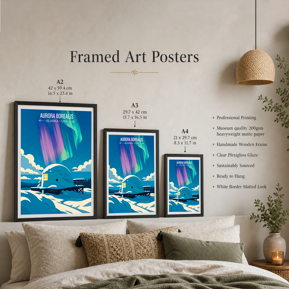 Aurora Borealis - Alaska - Travel Poster Print Modern Style Wall Art