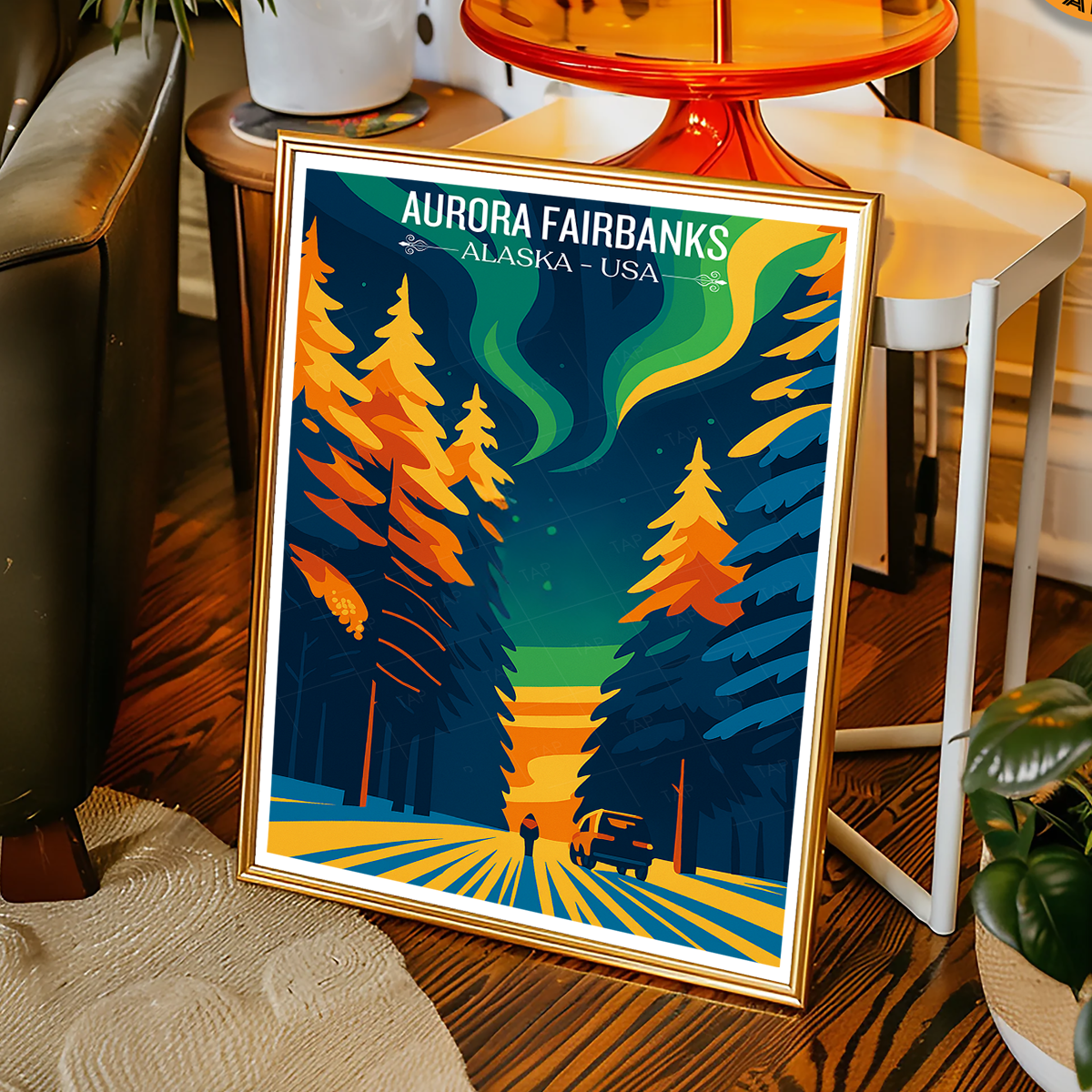 Aurora Fairbanks - Alaska - Travel Poster Print Modern Style Wall Art
