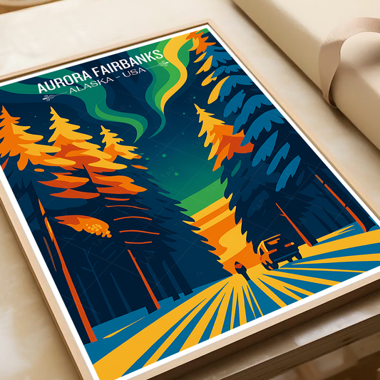 Aurora Fairbanks - Alaska - Travel Poster Print Modern Style Wall Art - Art Print - Travel Art Poster