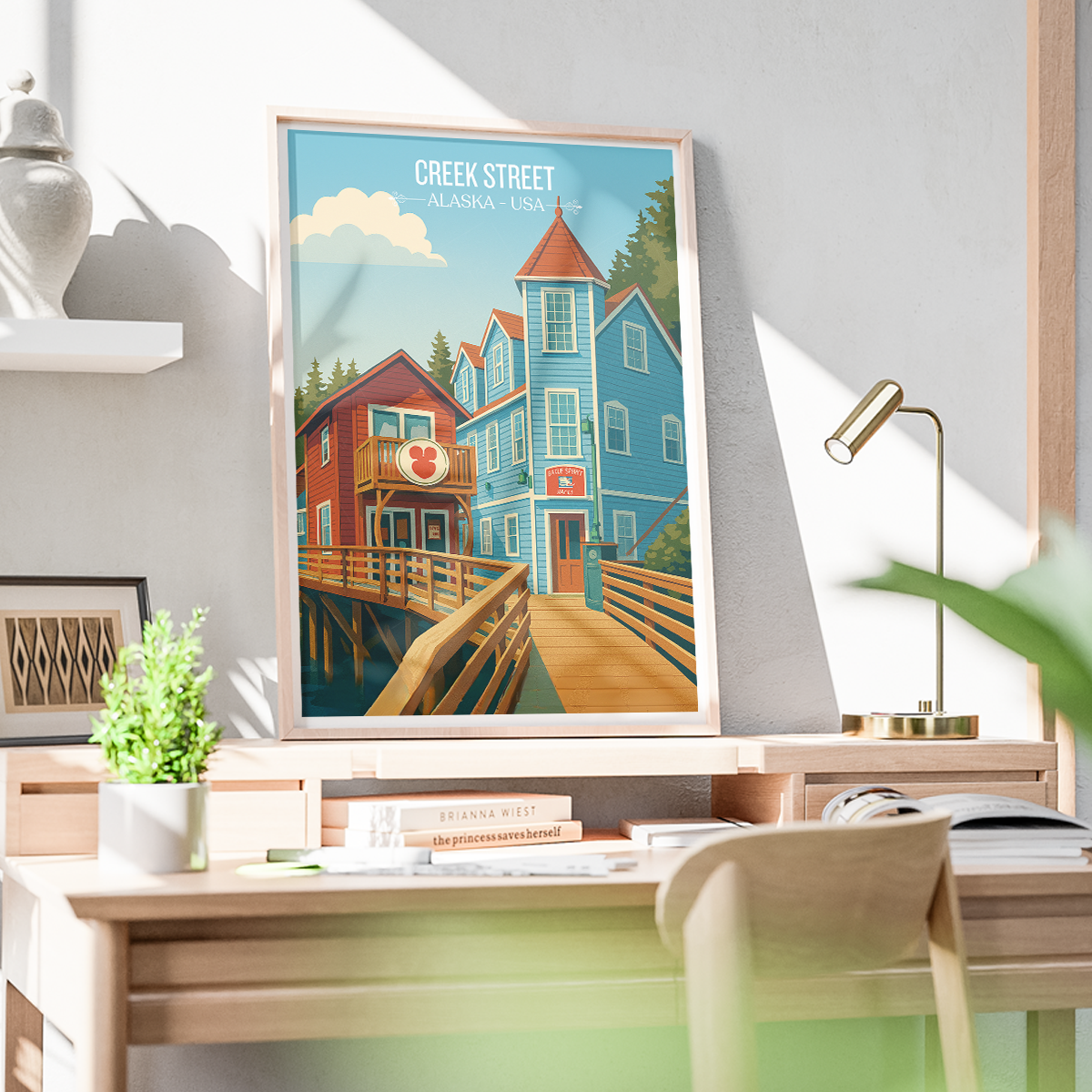 Creek Street - Alaska - Travel Poster Print Modern Style Wall Art