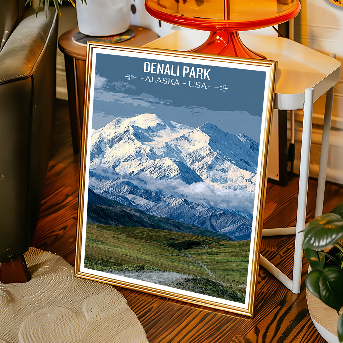 Denali Park - Alaska - Travel Poster Print Modern Style Wall Art