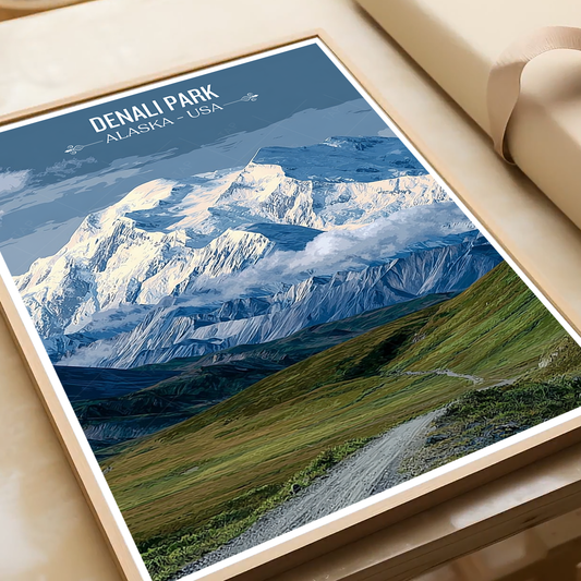 Denali Park - Alaska - Travel Poster Print Modern Style Wall Art - Art Print - Travel Art Poster