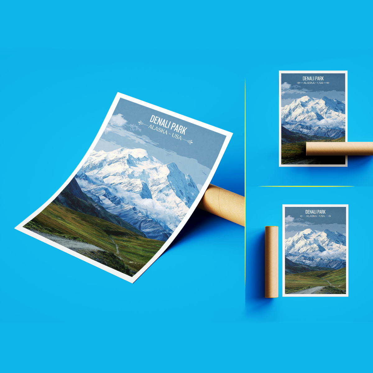 Denali Park - Alaska - Travel Poster Print Modern Style Wall Art