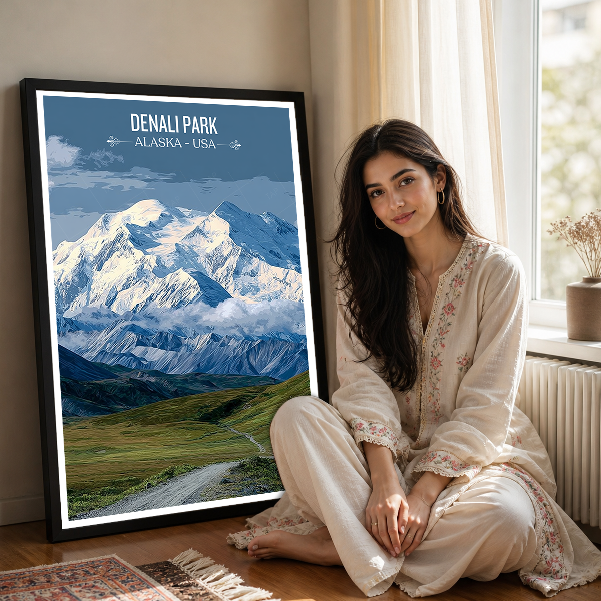 Denali Park - Alaska - Travel Poster Print Modern Style Wall Art