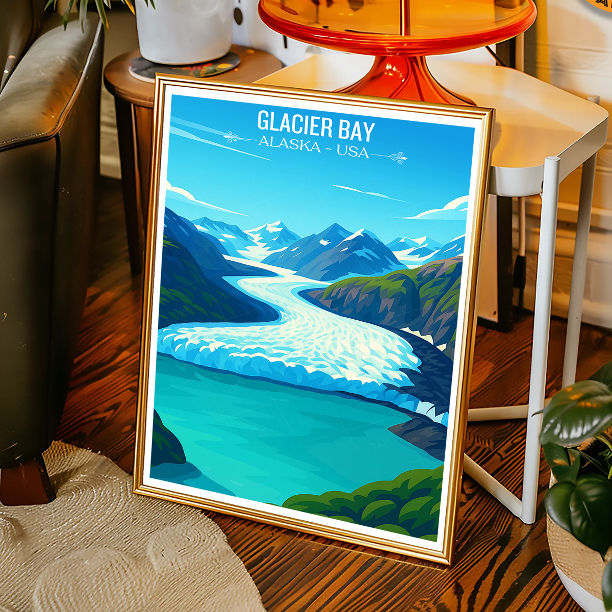 Glacier Bay - Alaska - Travel Poster Print Modern Style Wall Art