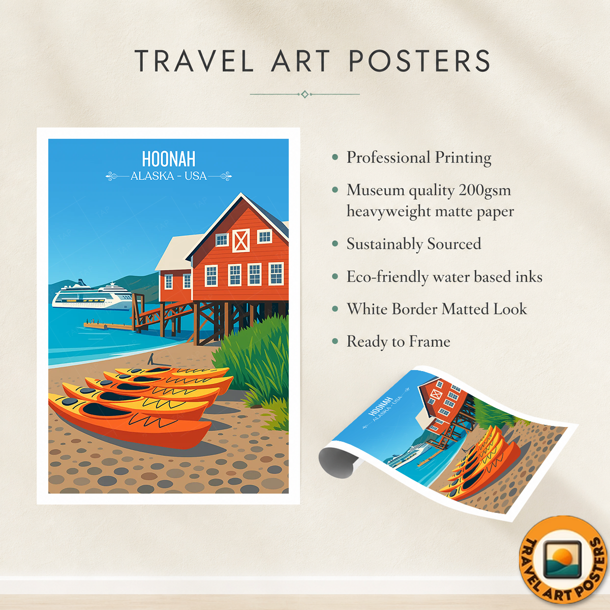 Hoonah - Alaska - Travel Poster Print Modern Style Wall Art