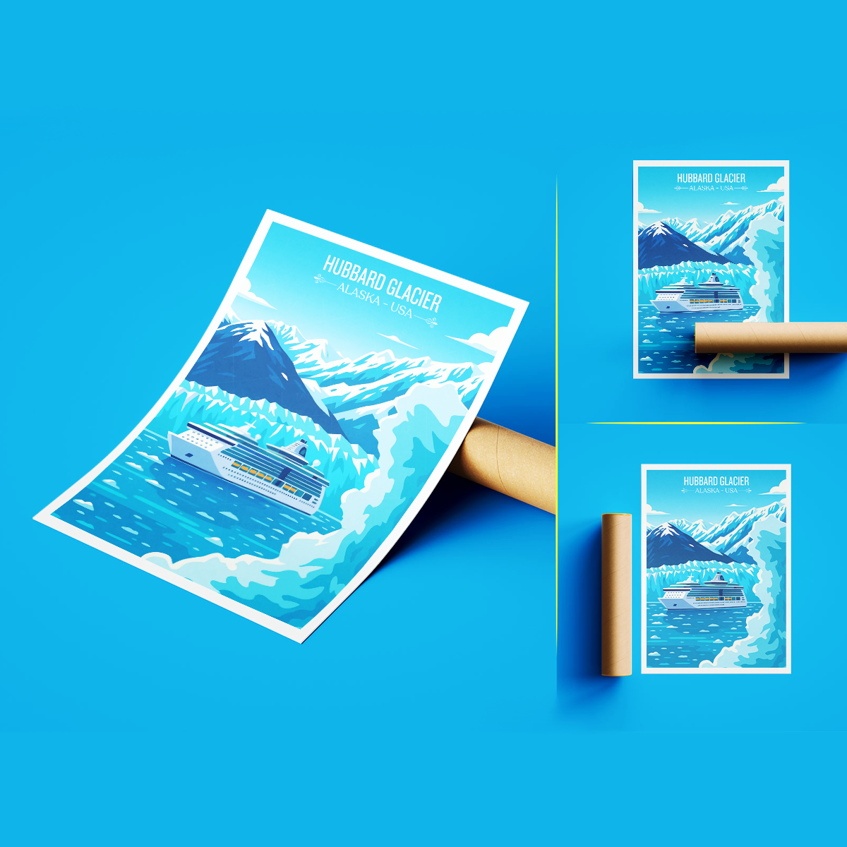 Hubbard Glacier - Alaska - Travel Poster Print Modern Style Wall Art