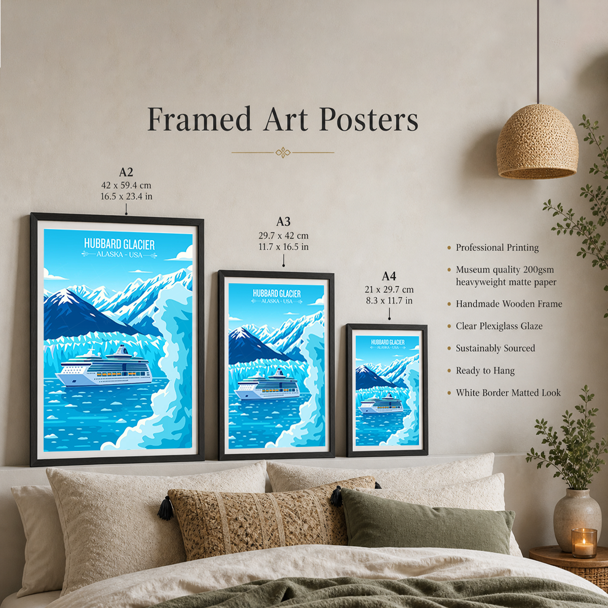 Hubbard Glacier - Alaska - Travel Poster Print Modern Style Wall Art