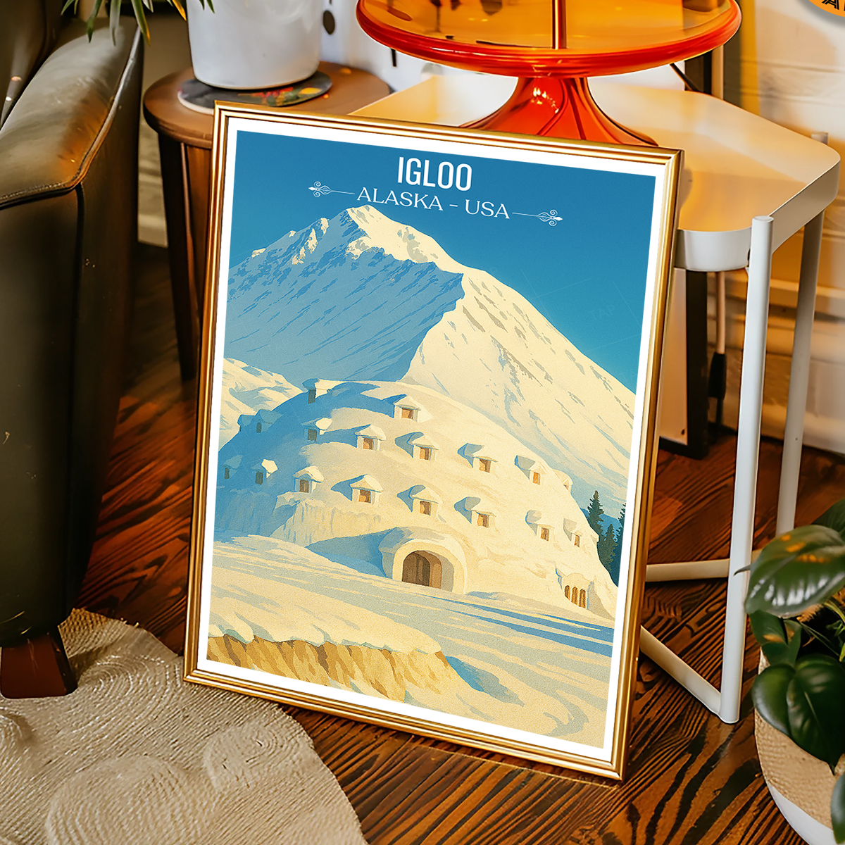 Igloo - Alaska - Travel Poster Print Modern Style Wall Art