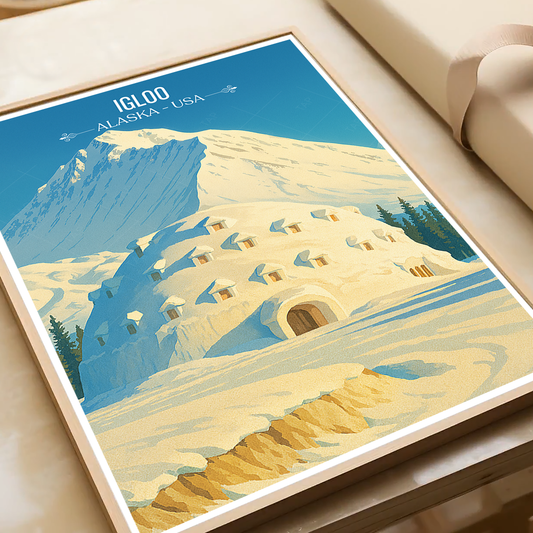 Igloo - Alaska - Travel Poster Print Modern Style Wall Art - Art Print - Travel Art Poster