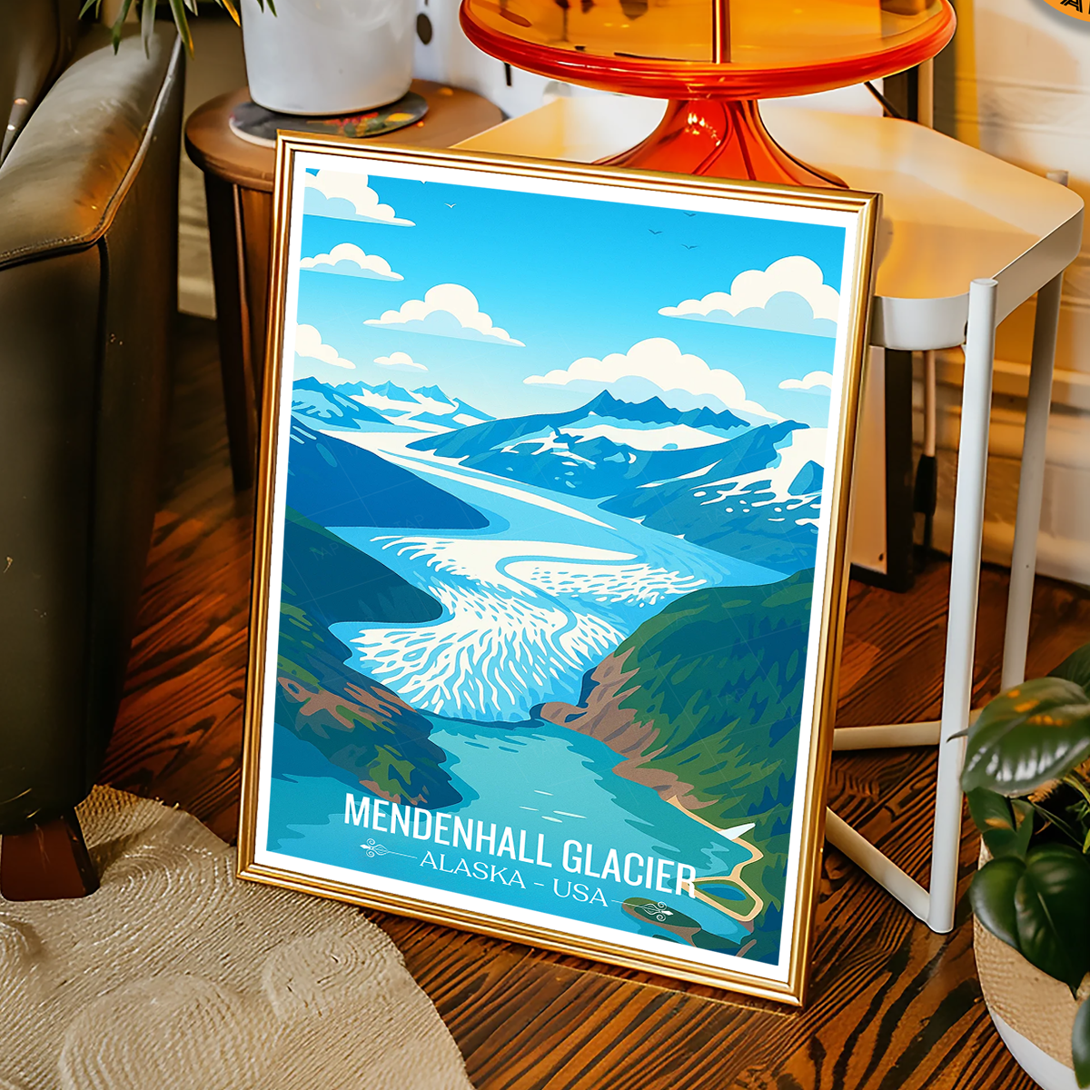 Mendenhall Glacier - Alaska - Travel Poster Print Modern Style Wall Art