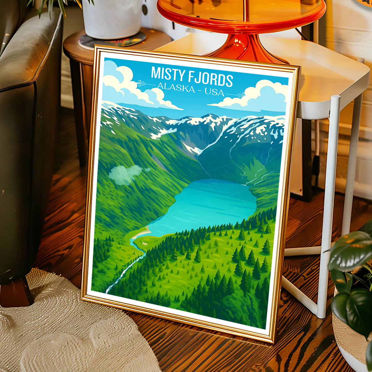 Misty Fjords - Alaska - Travel Poster Print Modern Style Wall Art